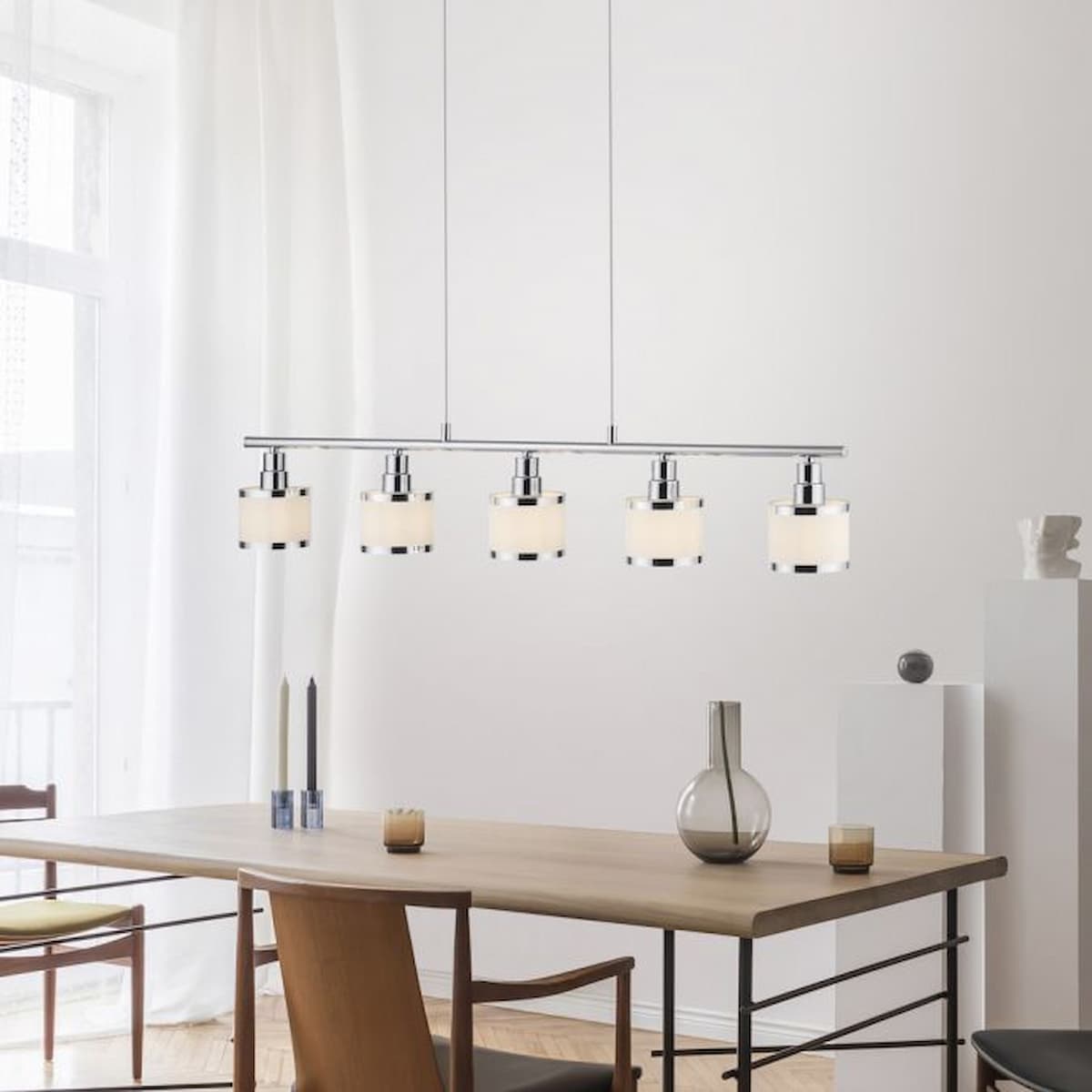 Leuchten Direkt 5 Light Chrome & White shades Island Pendant -15375-17