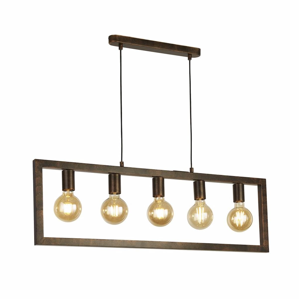 Searchlight Oblong 5Lt Pendant - Rustic Brown Metal-24102-5RU