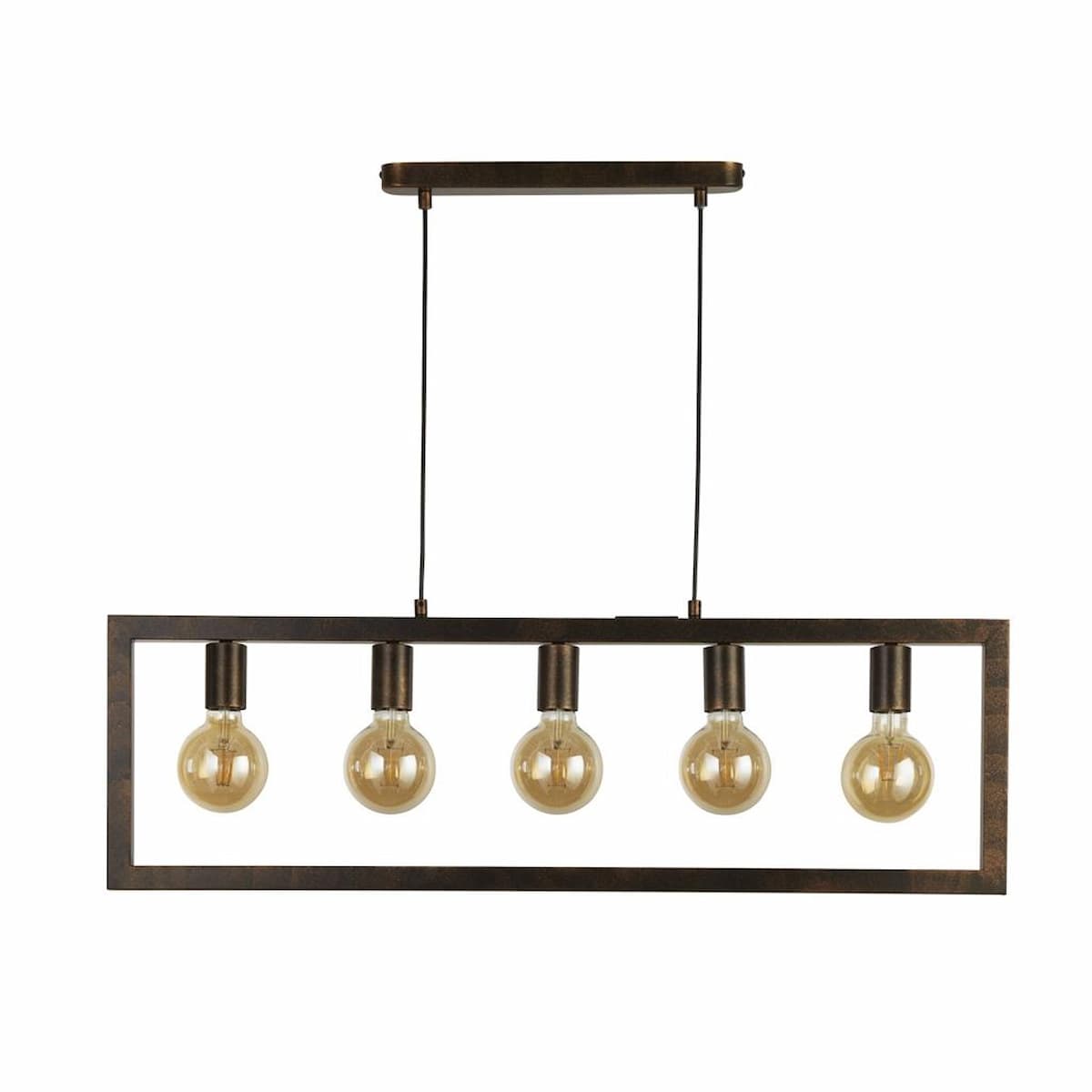 Searchlight Oblong 5Lt Pendant - Rustic Brown Metal-24102-5RU