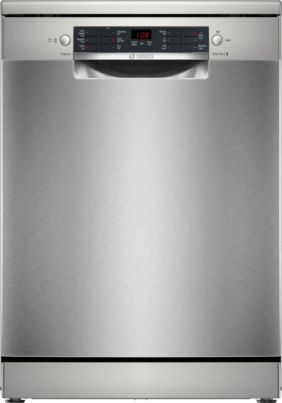 Bosch Series 2 Freestanding 60cm Dishwasher Anti Fingerprint Brushed Steel | SMS26AI08G