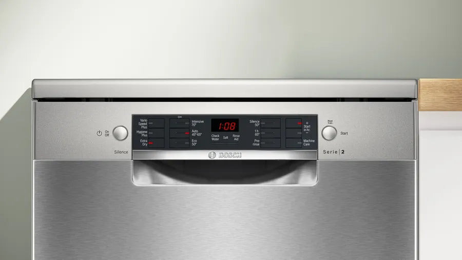 Bosch Series 2 Freestanding 60cm Dishwasher Anti Fingerprint Brushed Steel | SMS26AI08G