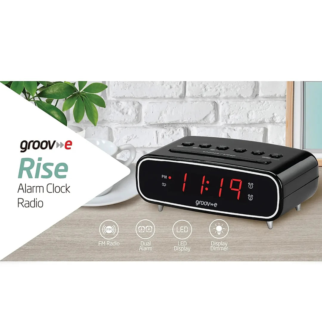 Groove Rise FM Alarm Clock Radio Black | GVCR05BK