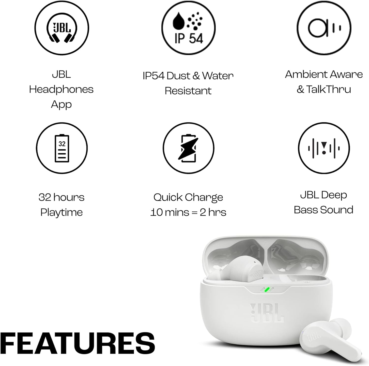 JBL Wave Beam True Wireless In-Ear Earbuds White | JBLWBEAMWHT