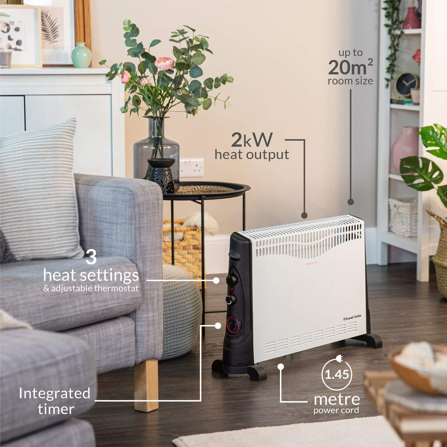 Russell Hobbs 2KW Convector Heater With Timer | RHCVH4002