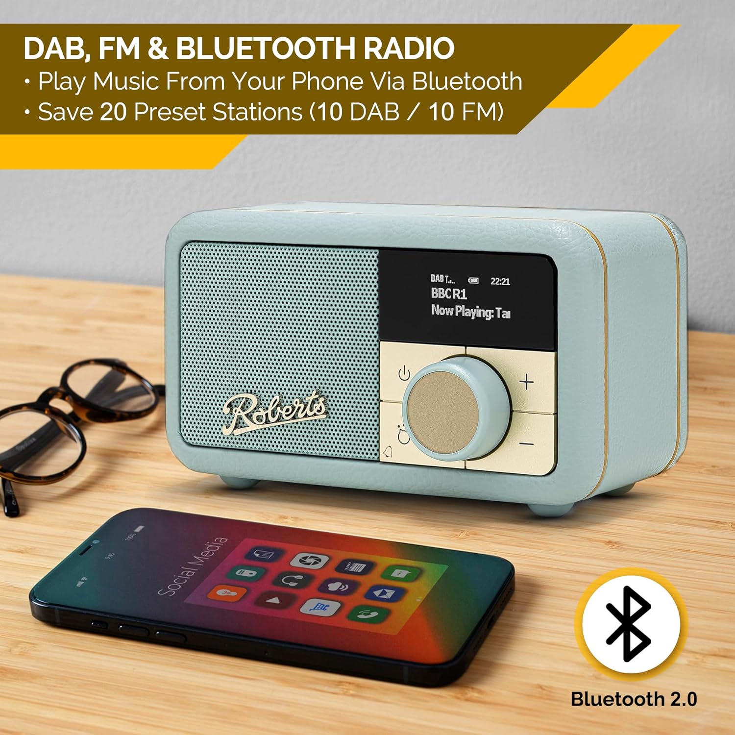 Roberts Petite 2 Dab+ Fm RDS Bluetooth, Rechargeable Battery, Alarm | PETITE2DE