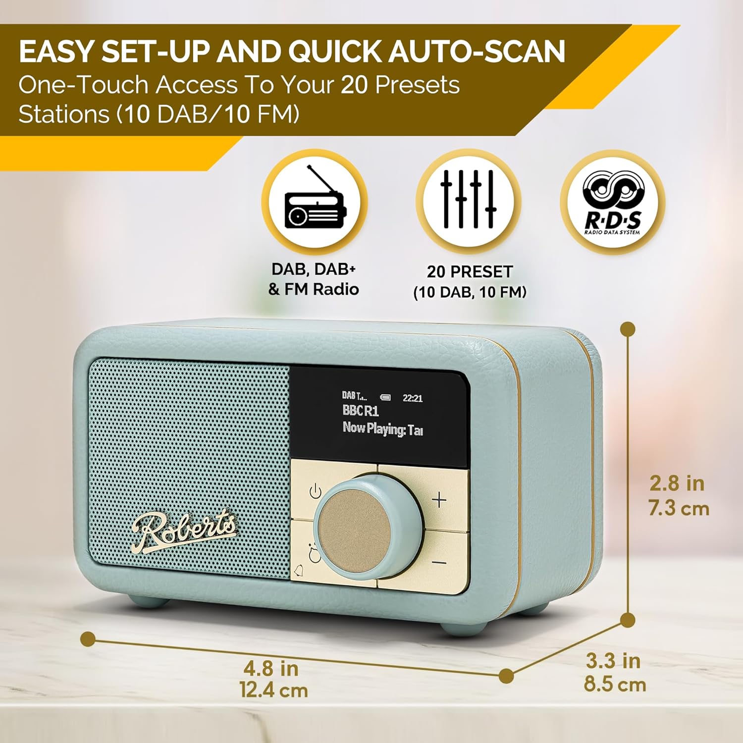 Roberts Petite 2 Dab+ Fm RDS Bluetooth, Rechargeable Battery, Alarm | PETITE2DE