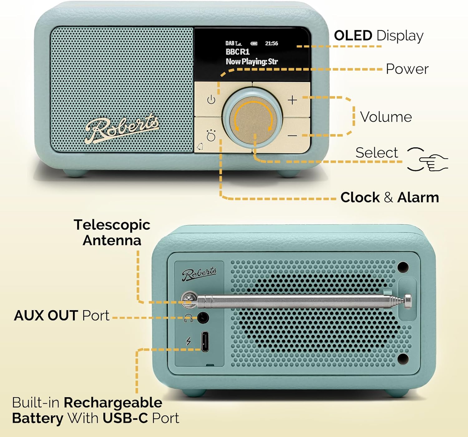 Roberts Petite 2 Dab+ Fm RDS Bluetooth, Rechargeable Battery, Alarm | PETITE2DE