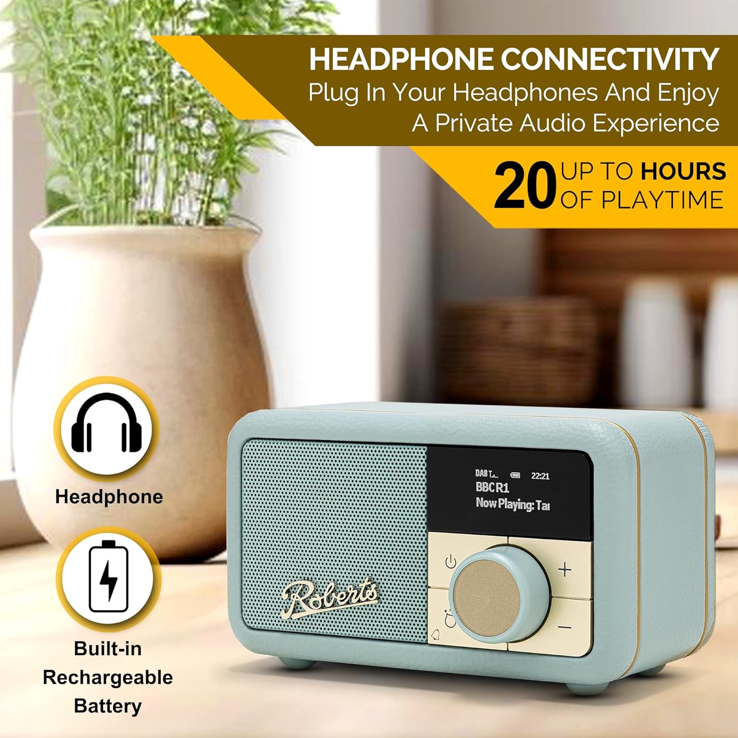 Roberts Petite 2 Dab+ Fm RDS Bluetooth, Rechargeable Battery, Alarm | PETITE2DE