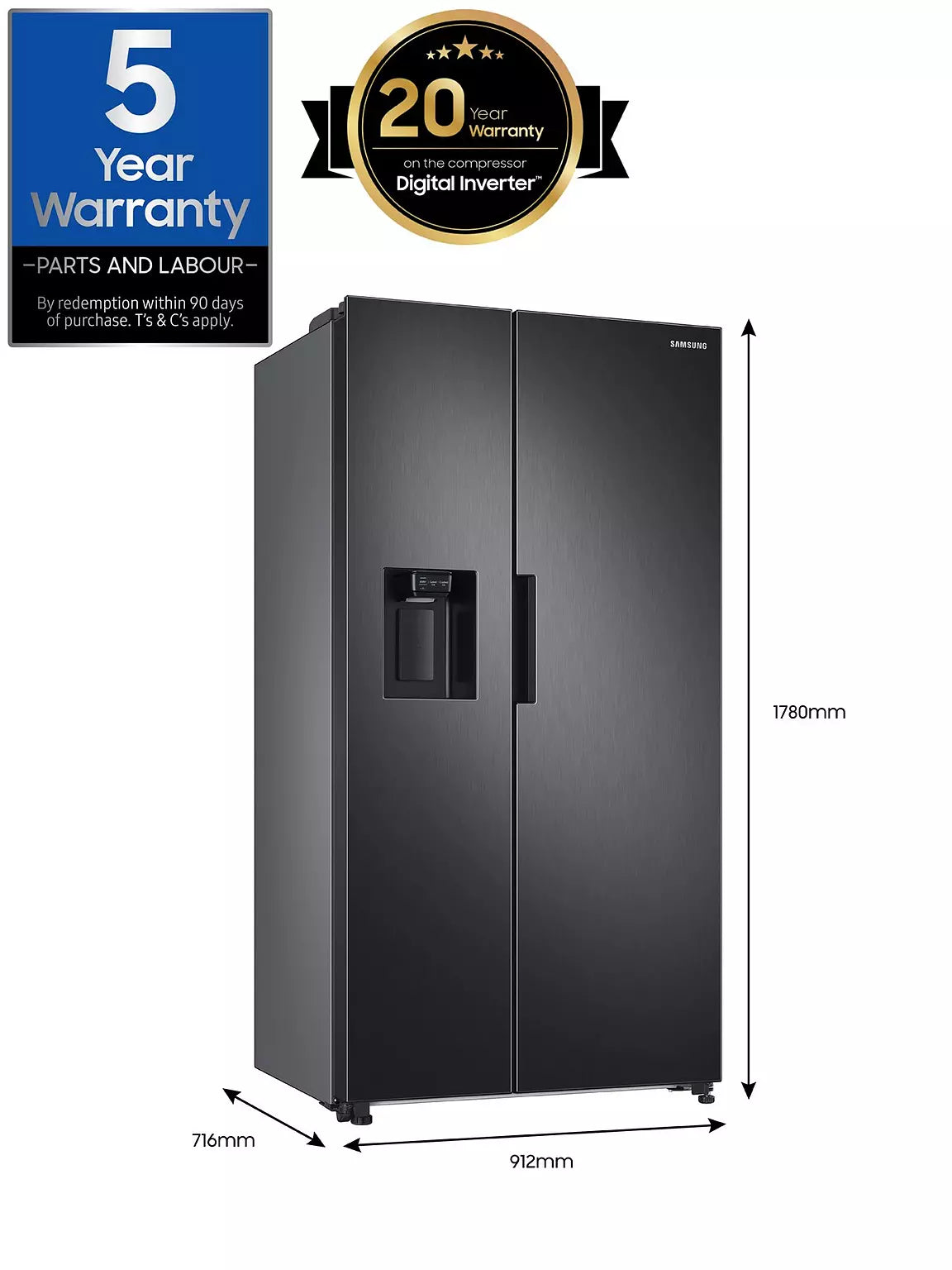 Samsung Series 7 American Style Fridge Freezer with SpaceMax Technology Black | RS67A8811B1EU