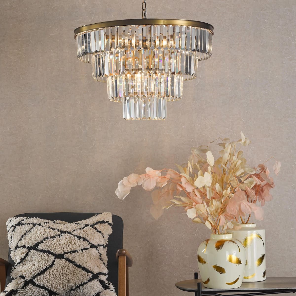 Rhapsody 6 Light Chandelier Crystal and Natural Brass-RHA0633