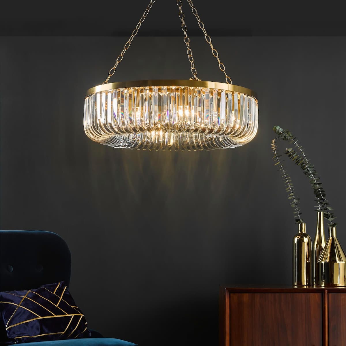 Sigourney 8 Light Pendant Satin Gold and Crystal-SIG0835