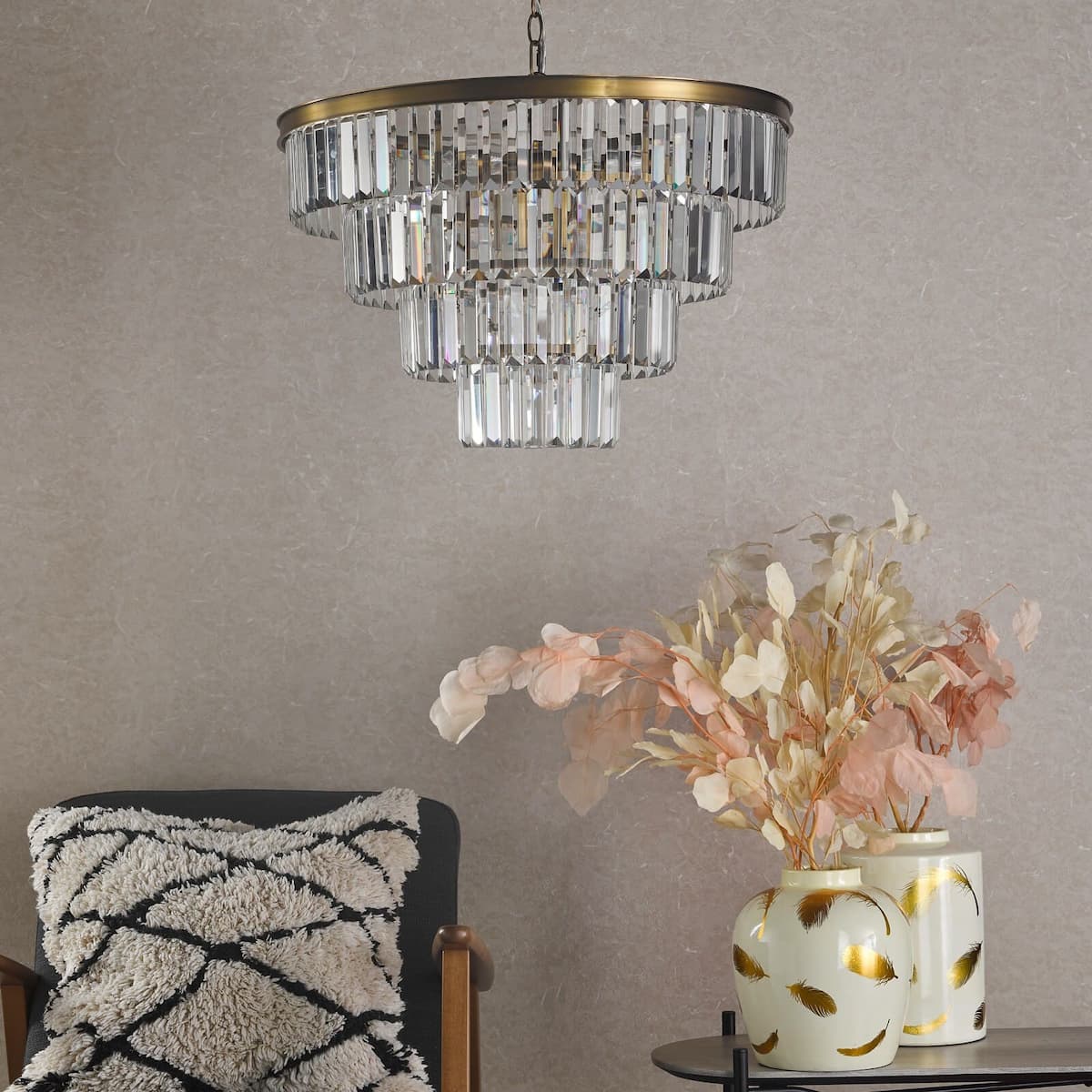 Rhapsody 6 Light Chandelier Crystal and Natural Brass-RHA0633