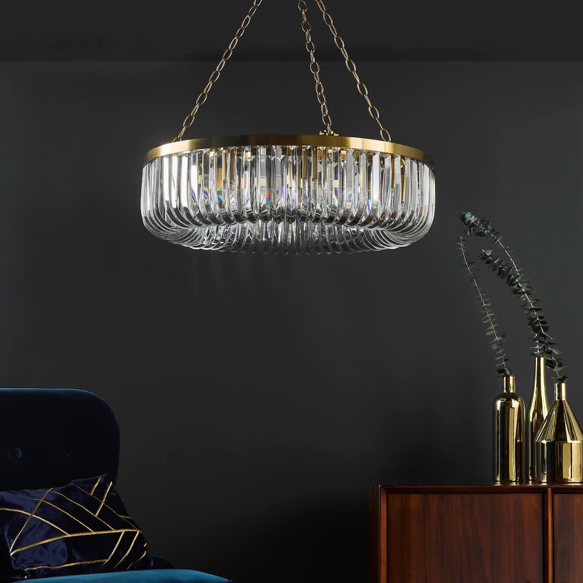 Sigourney 8 Light Pendant Satin Gold and Crystal-SIG0835