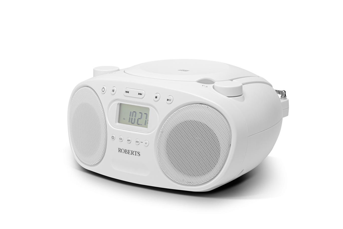 Roberts Portable FM/AM Boombox With CD Player White | ZOOMBOXFMW