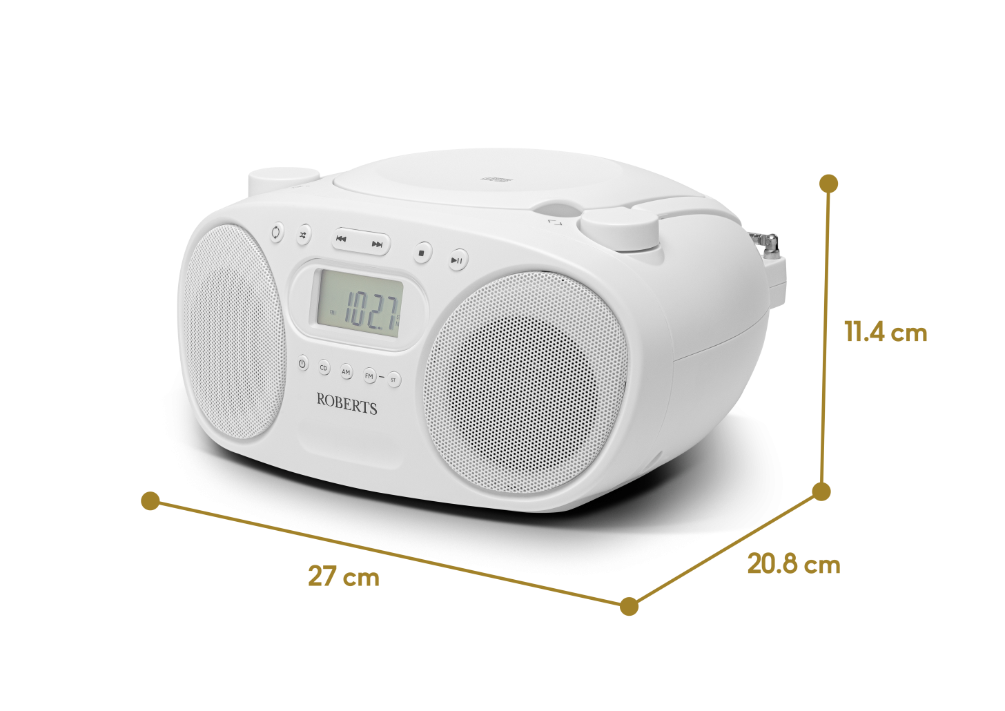 Roberts Portable FM/AM Boombox With CD Player White | ZOOMBOXFMW